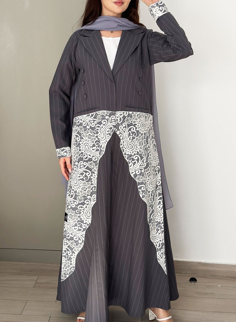 Rosette Abaya Stylish Embellished  Blazer with Dantel Design with Pocket and buton Style - Image 5